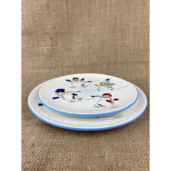 Set of 2 Temptations Round Snowman Serving Plates Cookie Tray - Picture 8 of 8